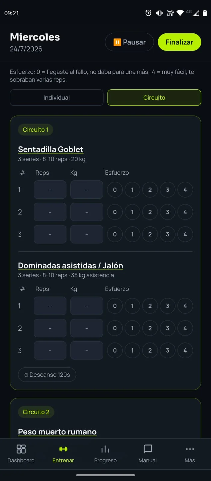 Registro durante la sesión